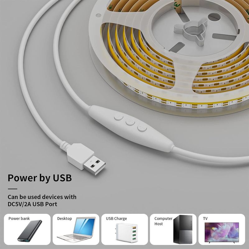 COB LED Strip Light CCT قابل تنظیم 560LEDs CRI90 2m Dimmable 2700K-6500K کیت چراغ های نوار LED 24V برای اتاق خواب زیر کابینت