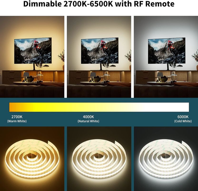 COB LED Strip Light CCT قابل تنظیم 560LEDs CRI90 2m Dimmable 2700K-6500K کیت چراغ های نوار LED 24V برای اتاق خواب زیر کابینت