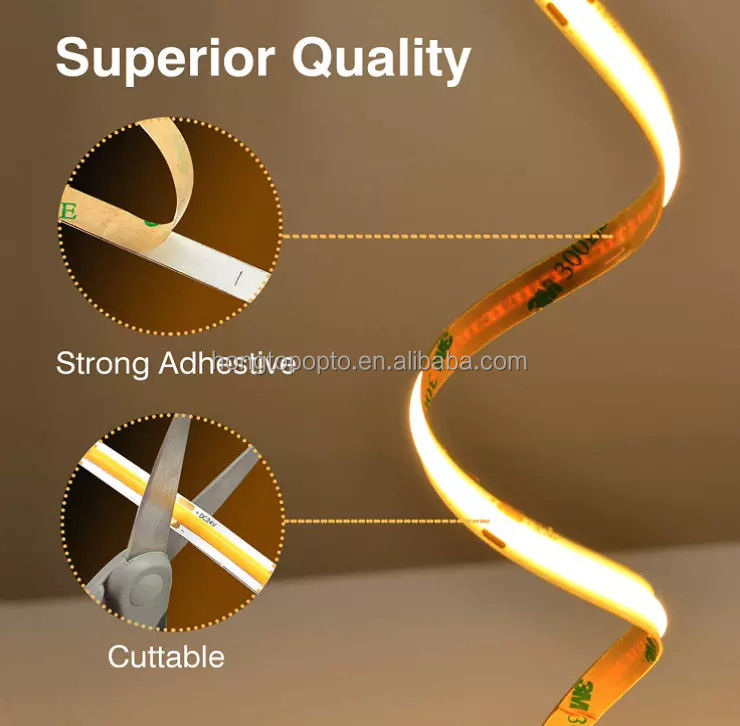 COB LED Strip 320leds 2024 فروش داغ قابل قطع 12VDC CRI90 3000K 2700K 4000K 6000K COB نوار LED برای اتاق نشیمن