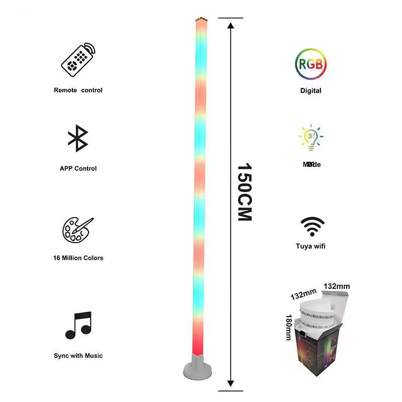 چراغ کف گوشه ای RGB LED فعال با صدا USB اتاق بازی دفتر کنترل از راه دور وای فای / IR