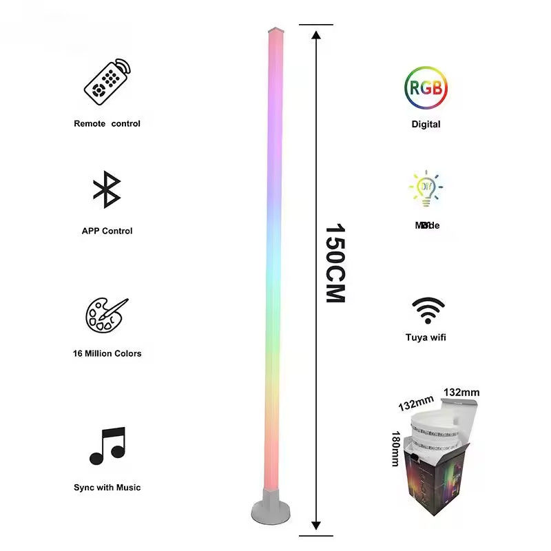 چراغ کف گوشه ای RGB LED فعال با صدا USB اتاق بازی دفتر کنترل از راه دور وای فای / IR