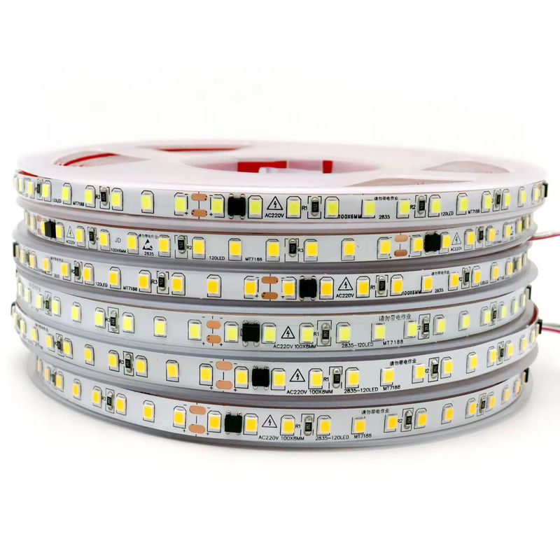 IP20 2835 220v LED Light Strip ولتاژ بالا 8MM 120led / M 240led / M روشنایی بالا 2835 خود چسب در اروپا