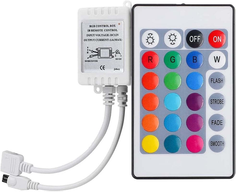120 درجه زاویه پرتو RGB LED Strip 5M SMD5050 24 کلید کنترل کننده IR Strip Dimmable