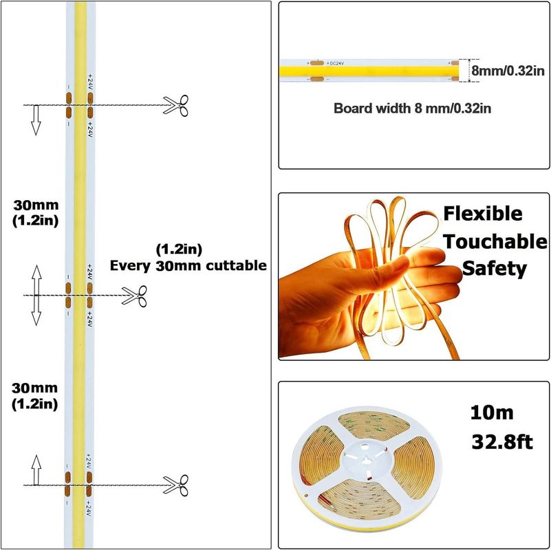دکوراسیون داخلی و خارجی COB LED Strip Light High CRI 280 320/480 کنترل از راه دور