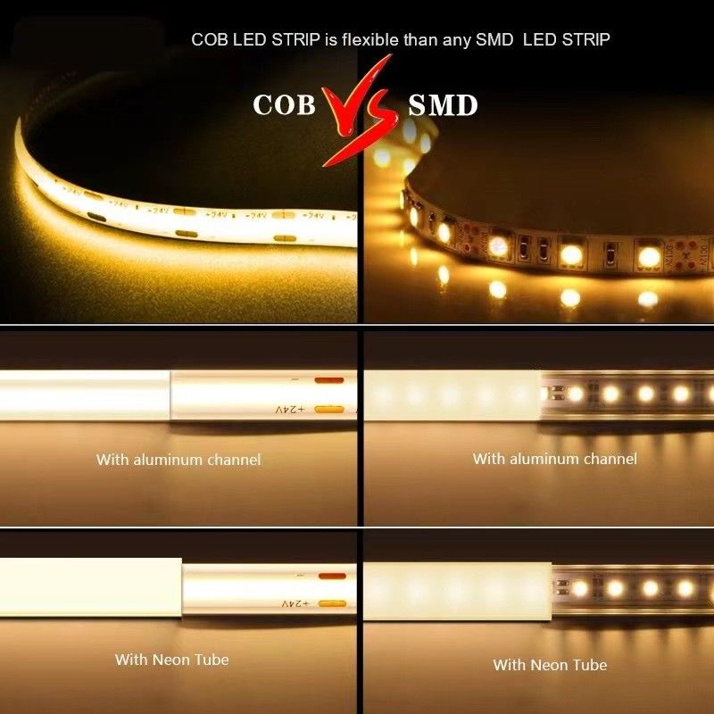 12 ولت 24 ولت ضد آب IP65 IP67 IP68 CRI90 5M انعطاف پذیر COB LED Strip برای فضای باز داخلی