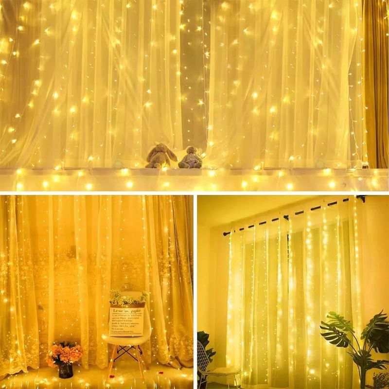 3500K روشنایی پرده LED سفید گرم برای دکوراسیون اتاق خواب 3x2.4m 240d USB Power Modes