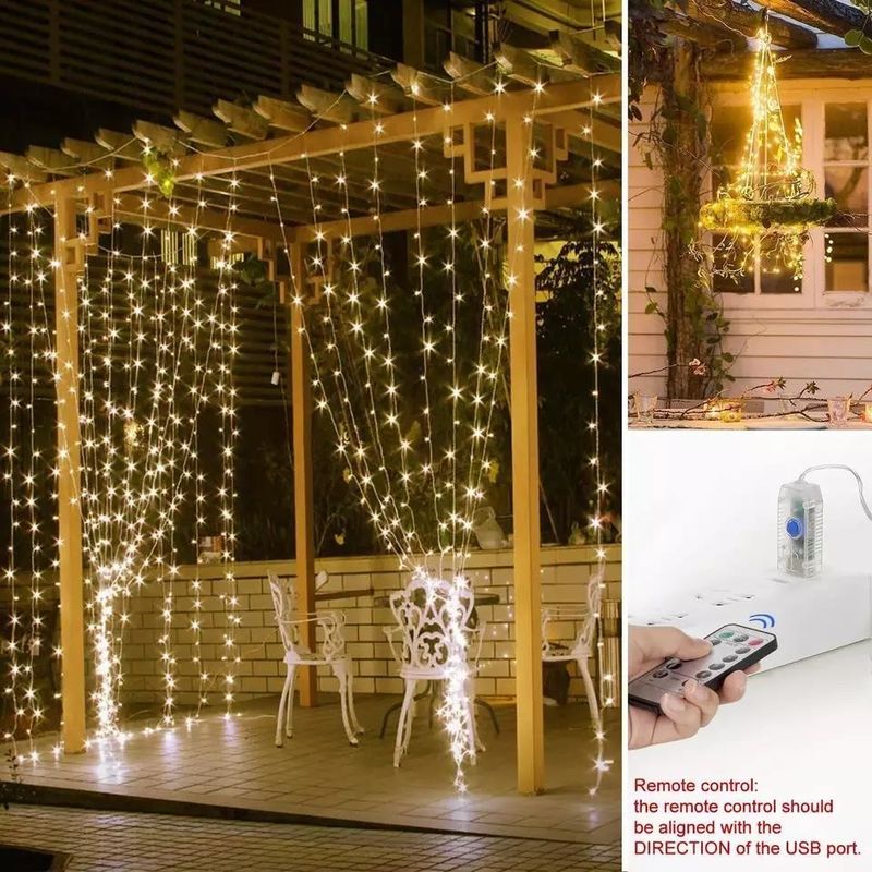 3500K روشنایی پرده LED سفید گرم برای دکوراسیون اتاق خواب 3x2.4m 240d USB Power Modes