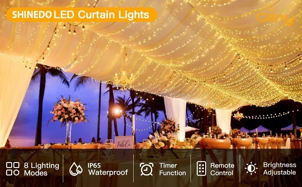 3500K روشنایی پرده LED سفید گرم برای دکوراسیون اتاق خواب 3x2.4m 240d USB Power Modes