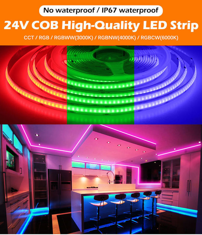 نوار ال ای دی 5m/lot Smd 320 384 840leds/m ضد آب انعطاف پذیر Cob Led Strip Dc 24v Ra90 RGBCCT 3000k 4000k 6000k
