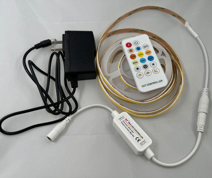 DC 24V چشم انداز 2m 560 LEDs COB کیت نوار LED Dimmable با کنترل کننده و آداپتور