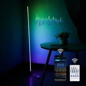 روشنایی مدرن اتاق خواب اپلیکیشن وای فای کنار تخت خواب و گوشه کنترل از راه دور چراغ کف ایستاده