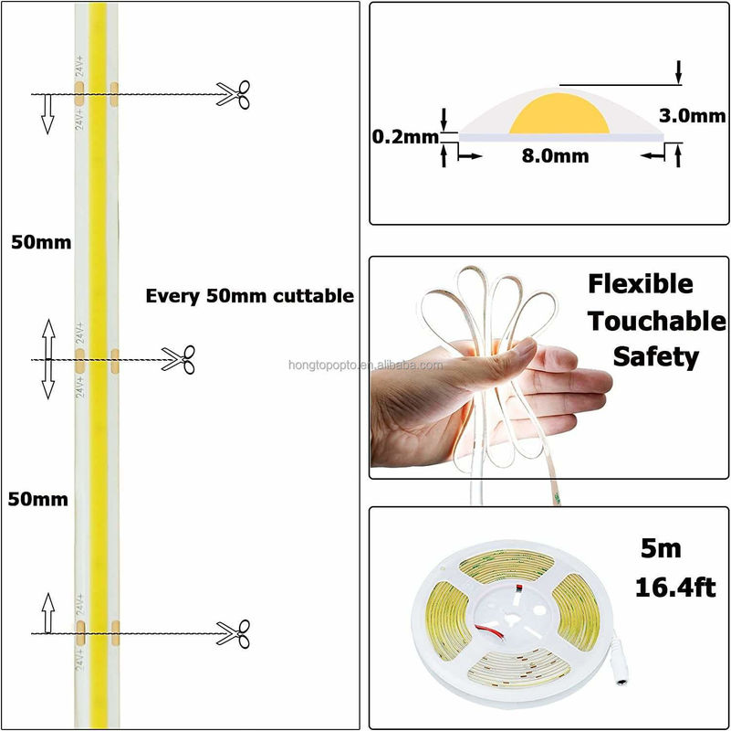 بدون کاهش فشار COB نوار LED DC24V CRI90 312LEDs / m 10 متر زمان کار 30000 ساعت