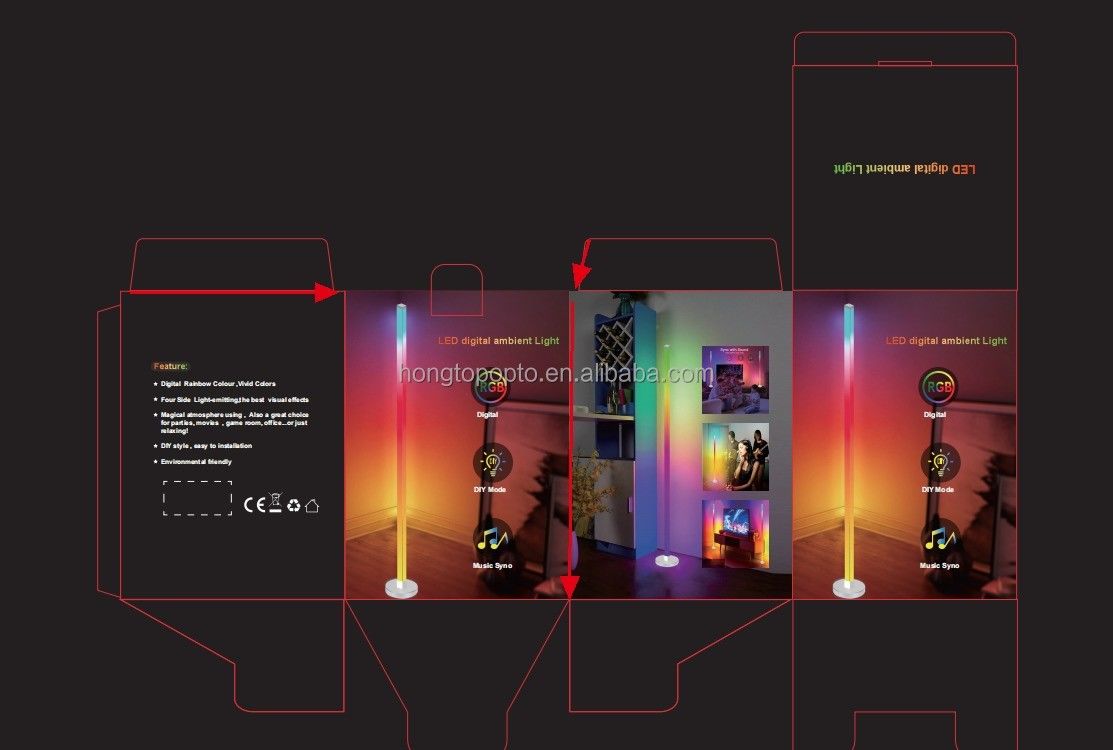 35*35*450mm RGB رنگارنگ کنترل از راه دور چراغ کف LED برای روشنایی محیط اتاق خواب