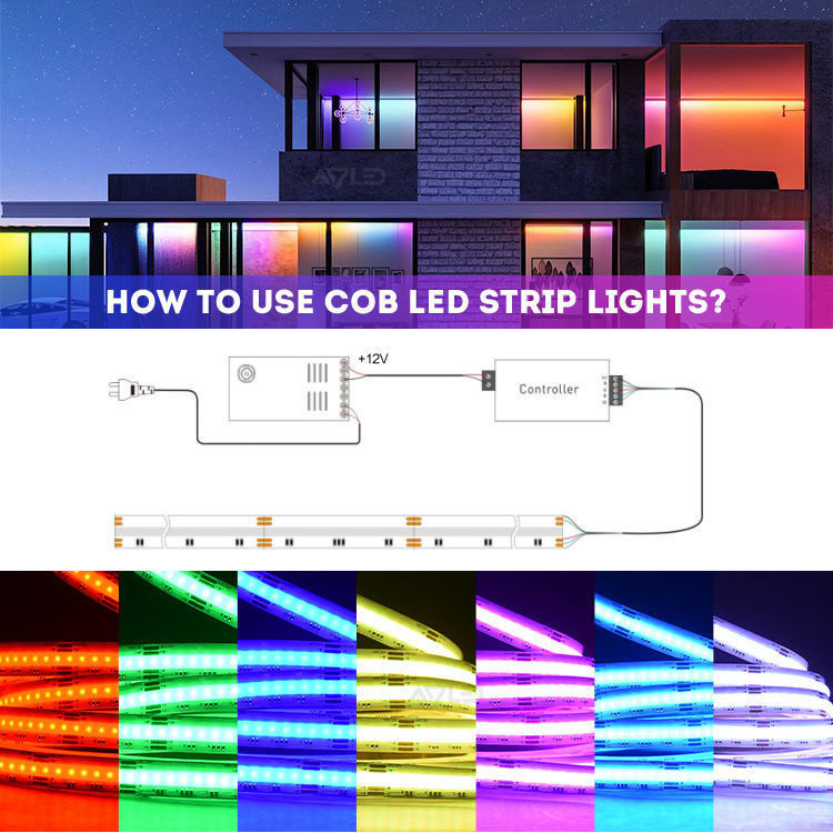 8mm 576leds RGB COB LED Strip چگالی بالا برای 12v 24V IP20 روشنایی نوار هوشمند