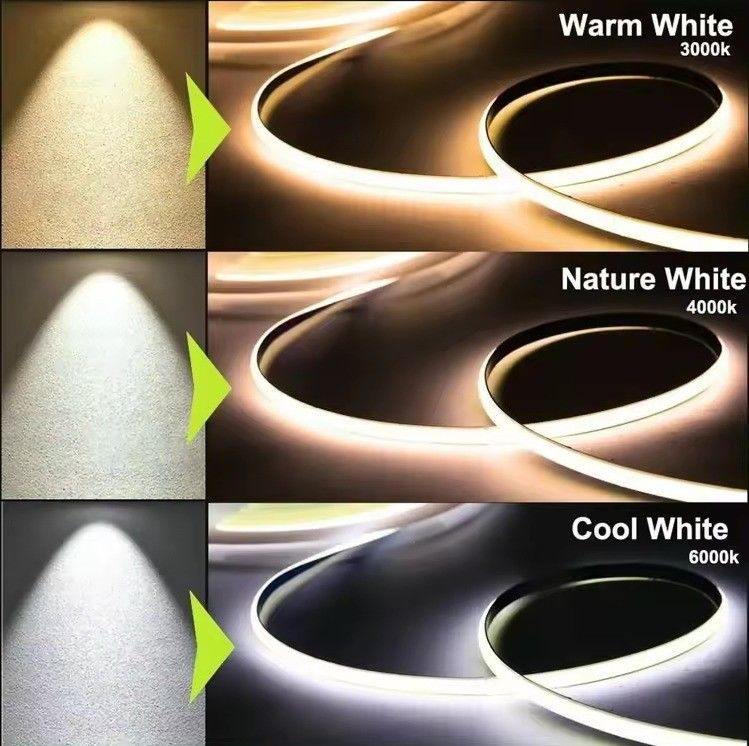 12 ولت 24 ولت رنگ سفید سرد گرم CRI چگالی بالا 8mm نوار نور انعطاف پذیر LED COB
