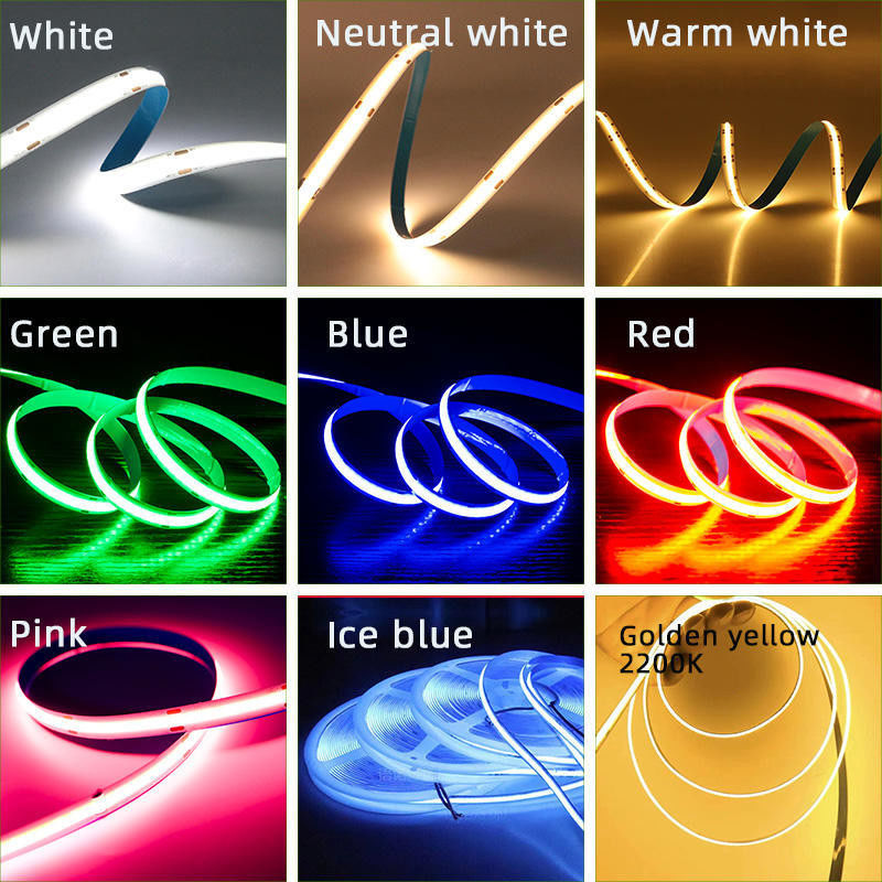 روشنایی داخلی نوار LED COB سفید گرم 8mm عرض با مواد FPC LED مقاومت