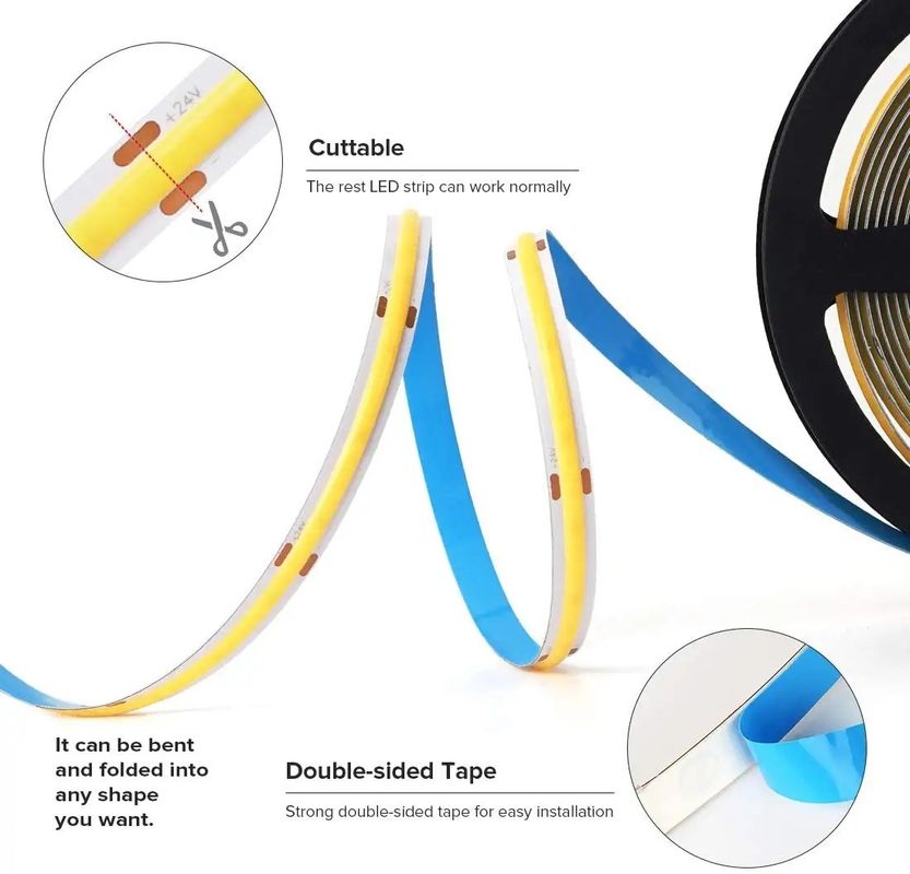 12 ولت 24 ولت RA 90 CRI بالا نوری نوار LED 16.4FT نوار COB قابل برش با جریان 100lm / w