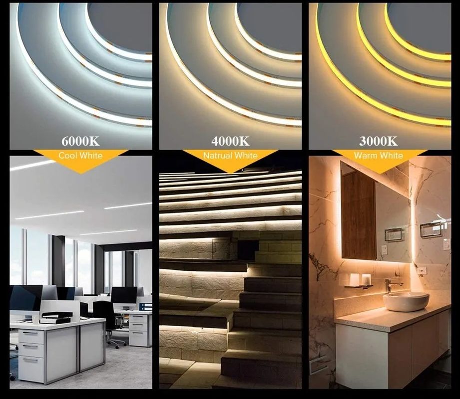 12 ولت 24 ولت RA 90 CRI بالا نوری نوار LED 16.4FT نوار COB قابل برش با جریان 100lm / w
