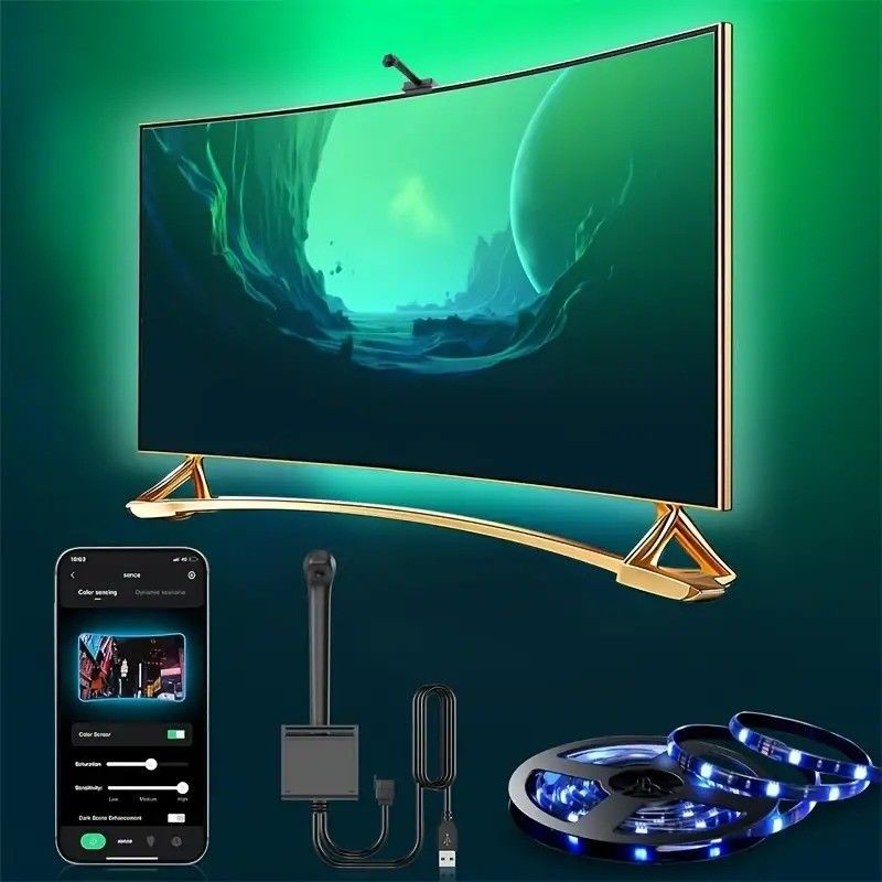 نوع LED Smd5050 LED Chip Atmosphere 16.4ft LED Strip Sync to Screen Music برای گوگل تی وی