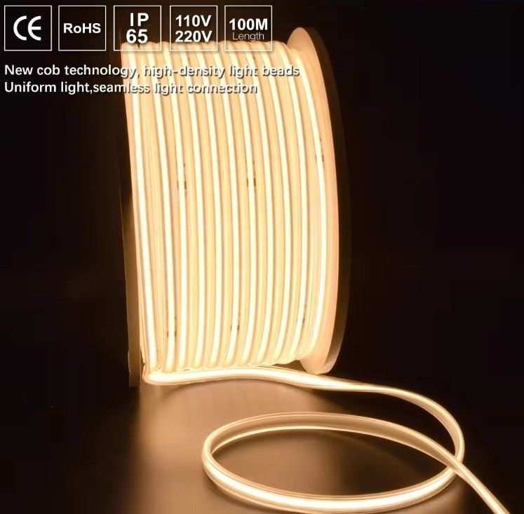 ولتاژ بالا انعطاف پذیر COB LED نوار نور IP65 ضد آب 50M 100M در هر ریل با 30000 ساعت طول عمر و 80 CRI