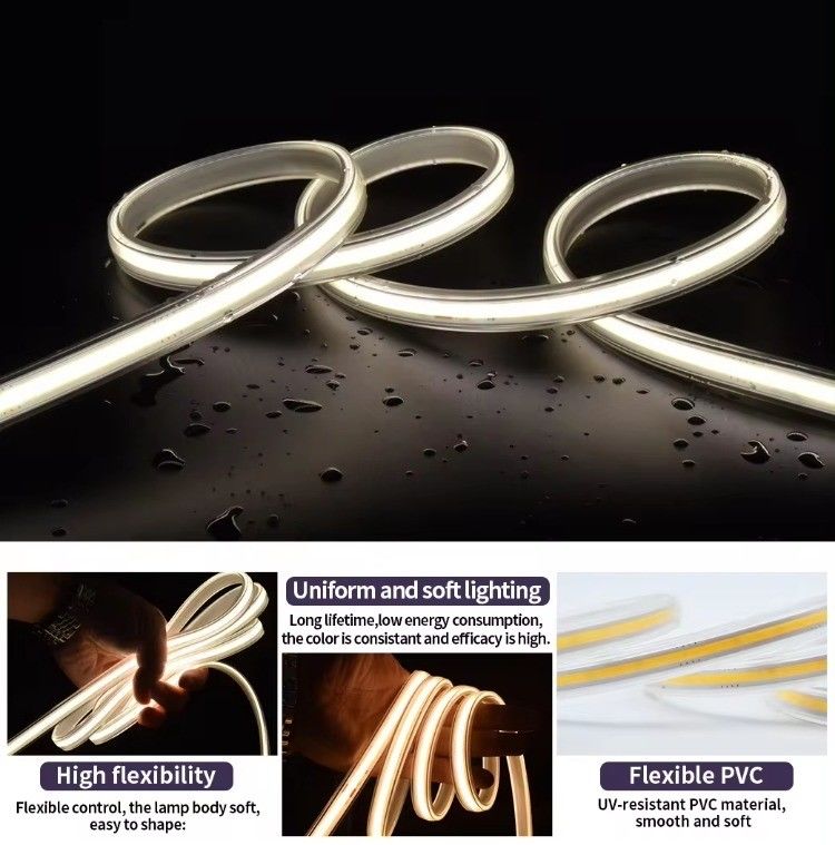 ولتاژ بالا انعطاف پذیر COB LED نوار نور IP65 ضد آب 50M 100M در هر ریل با 30000 ساعت طول عمر و 80 CRI
