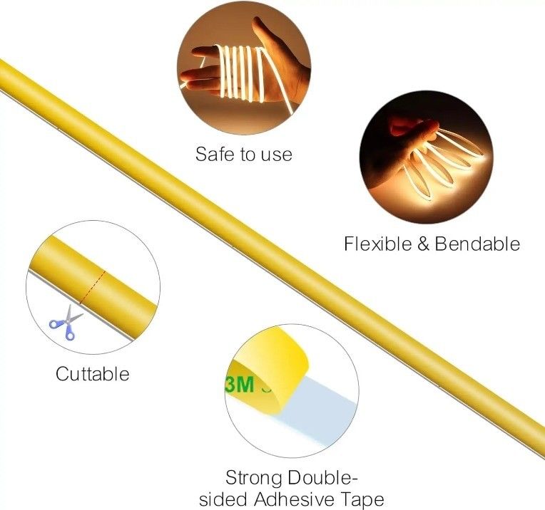 DC 12V 24V 5V Ultra Narrow 3mm Dotless COB LED Strip Light برای روشنایی انعطاف پذیر